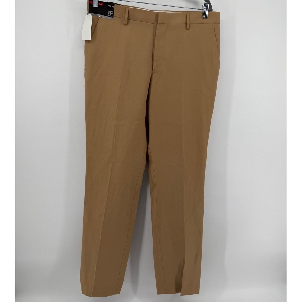 J. Ferrar Dress Pants Mens 34x32 Brown Slim Fit Flat Front Stretch Waistband